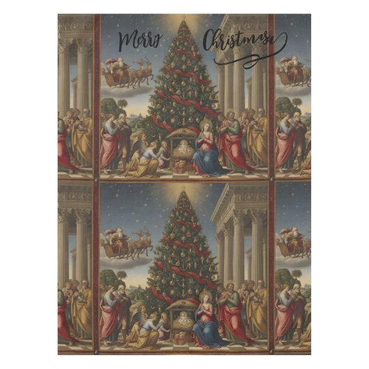 52x70 Cotton Nativity Christmas Tablecloth テーブルクロス (正面)