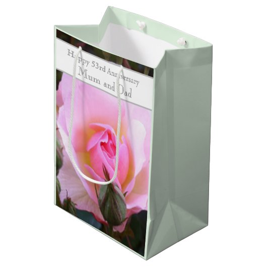 53周年記念結婚ピンクローズ ミディアムペーパーバッグ (正面アングル)