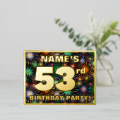 53回目の誕生日パーティはっきりした:, Fireworks カラフル Look 箔招待状ポストカード (立ち正面)
