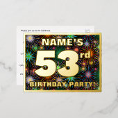53回目の誕生日パーティはっきりした:, Fireworks カラフル Look 箔招待状ポストカード (正面/裏面)