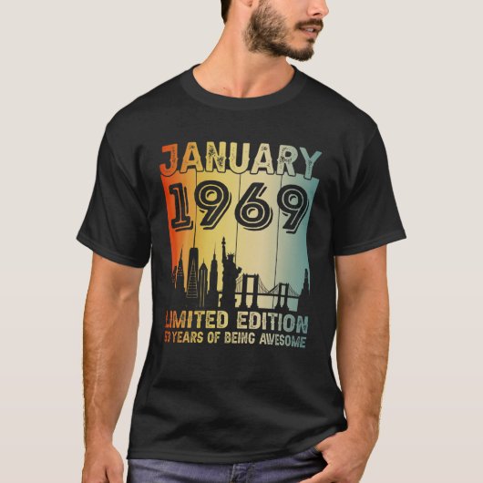 53歳の旧日ヴィンテージ1969年1月53歳の誕生日 Tシャツ (正面)