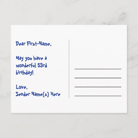 53歳の誕生日おめでとう：楽しいスターパターン、虹53、名前 ポストカード (裏面)