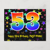53歳の誕生日おめでとう：楽しいスターパターン、虹53、名前 ポストカード (正面)