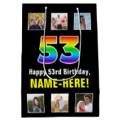 53歳の誕生日お祝い: レインボー “53“ 名前と写真入り ミディアムペーパーバッグ (裏面)
