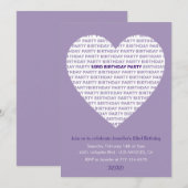53歳の誕生日の招待ガールタイポグラフィパープル 招待状 (正面/裏面)