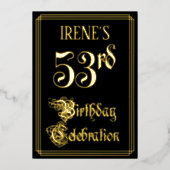 53歳の誕生日パーティー - ファンシーな筆記体とカスタム名 箔招待状 (正面)