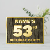 53歳の誕生日パーティー:大胆なフェイク木目模様 箔招待状 (立ち正面)