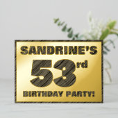 53歳の誕生日パーティー - 太字の擬似木目テクスチャ 箔招待状 (立ち正面)