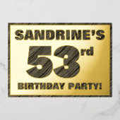 53歳の誕生日パーティー — 太字、擬似木目調テキスト 箔招待状 (正面)