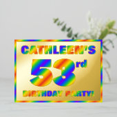 53歳の誕生日パーティー - 楽しい虹のスペクトル「53」 箔招待状 (立ち正面)