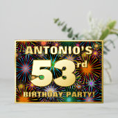 53歳の誕生日パーティー - 楽しくカラフルな花火デザイン 箔招待状 (立ち正面)