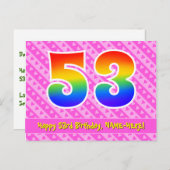 53歳の誕生日：ピンクのストライプとハート、虹色の53 ポストカード (正面/裏面)