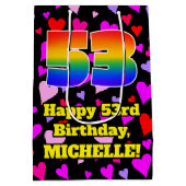 53歳の誕生日:ラブハート柄 虹色 # 53 ミディアムペーパーバッグ (裏面)