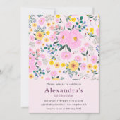 53歳エレガントの誕生日招待状ピンクフローラシック 招待状 (正面)