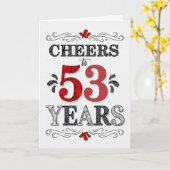 53番目の誕生日応援の赤い白の黒いパターン カード (黄色い花)