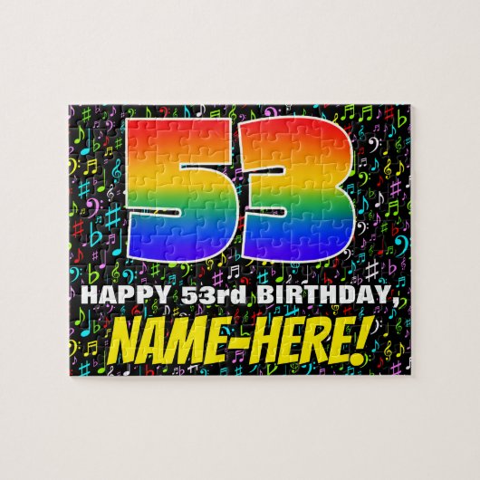 53番目の誕生日:おもしろい、カラフル音楽シンボル、「53」 ジグソーパズル (横)