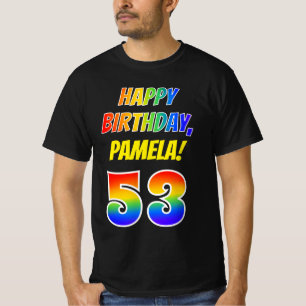 53番目の誕生日— はっきりした、おもしろい、Rainbow 53、名前をカスタムする Tシャツ