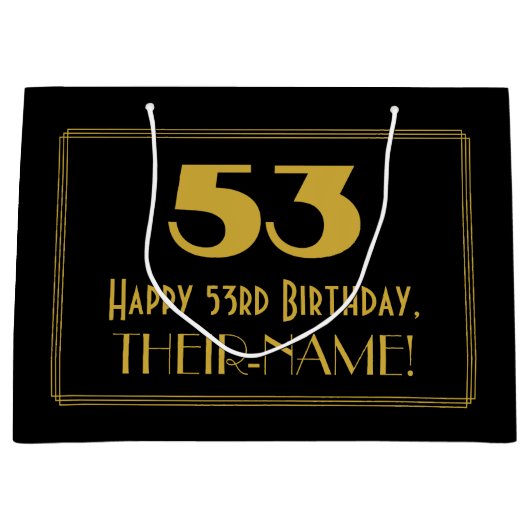 53番目の誕生日:インスパイアアールデコの「53」の外観と名前 ラージペーパーバッグ (正面)
