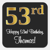 53番目の誕生日-エレガント豪華なフェイク金ゴールドルック# スクエアシール (正面)