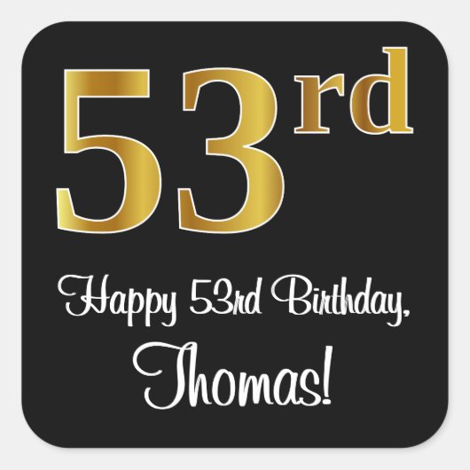 53番目の誕生日-エレガント豪華なフェイク金ゴールドルック# スクエアシール (正面)
