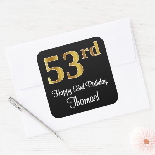 53番目の誕生日-エレガント豪華なフェイク金ゴールドルック# スクエアシール (封筒)