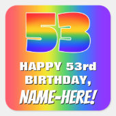 53番目の誕生日: カラフル、おもしろいレインボーパターン# 53 スクエアシール (正面)