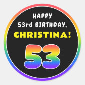 53誕生日カラフル: Rainbow # 53,名前をカスタムする ラウンドシール (正面)