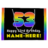 53誕生日カラフル: Rainbow # 53,名前をカスタムする ラージペーパーバッグ (裏面)