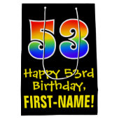 53誕生日:おもしろいはっきりした、カラフルレインボー「53」 ミディアムペーパーバッグ (裏面)