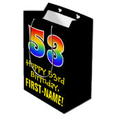 53誕生日:おもしろいはっきりした、カラフルレインボー「53」 ミディアムペーパーバッグ (裏面アングル)
