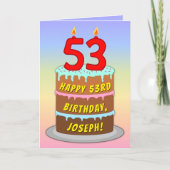 53誕生日—おもしろいケーキとキャンドル、名前をカスタムする付き カード (正面)