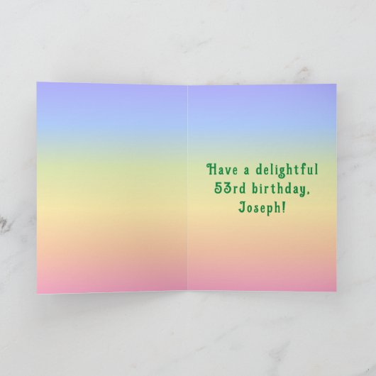 53誕生日—おもしろいケーキとキャンドル、名前をカスタムする付き カード (内部)