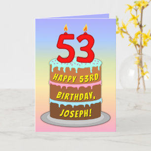 53誕生日—おもしろいケーキとキャンドル、名前をカスタムする付き カード
