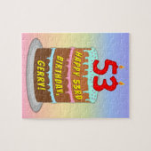 53誕生日:おもしろいケーキとキャンドル+名前をカスタムする ジグソーパズル (横)