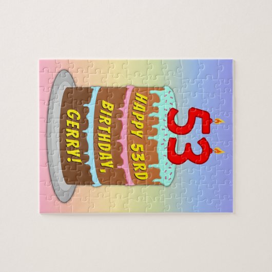 53誕生日:おもしろいケーキとキャンドル+名前をカスタムする ジグソーパズル (横)