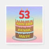 53誕生日:おもしろいケーキとキャンドル+名前をカスタムする スタンダードランチョンナプキン (正面)