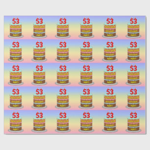 53誕生日:おもしろいケーキとキャンドル+名前をカスタムする ラッピングペーパー