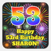 53誕生日:おもしろい花火ルック、虹# 53 スクエアシール (正面)