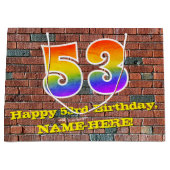 53誕生日:おもしろい、インスパイアGraffiti- Rainbow # 53 ラージペーパーバッグ (正面)