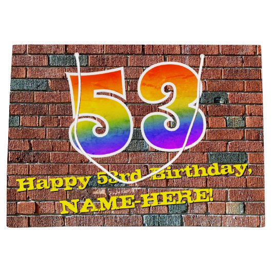 53誕生日:おもしろい、インスパイアGraffiti- Rainbow # 53 ラージペーパーバッグ (正面)