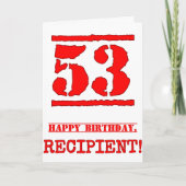 53誕生日:おもしろい、赤ゴムスタンプルックインスパイアス カード (正面)