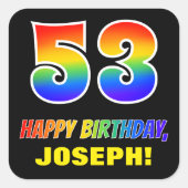 53誕生日:はっきりした,おもしろい,シンプル虹， 53 スクエアシール (正面)