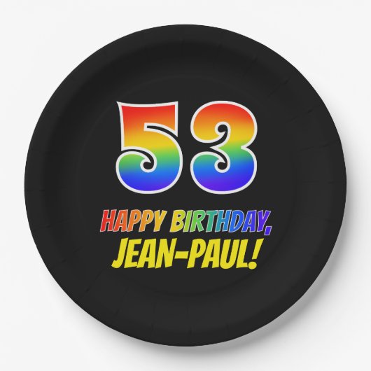 53誕生日:はっきりした,おもしろい,シンプル虹, 53 ペーパープレート (正面)