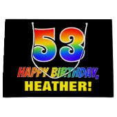 53誕生日:はっきりした,おもしろい,シンプル虹， 53 ラージペーパーバッグ (正面)
