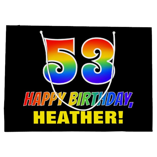 53誕生日:はっきりした,おもしろい,シンプル虹， 53 ラージペーパーバッグ (裏面)
