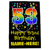53誕生日:カラフル星パターン&レインボー53 ミディアムペーパーバッグ (正面)
