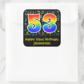 53誕生日:カラフル音楽シンボル、レインボー53 スクエアシール (バッグ)