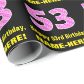 53誕生日:ピンクストライプのハートと53" +名前 ラッピングペーパー (ロールコーナー)