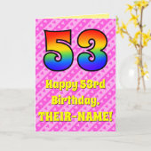 53誕生日:ピンクストライプのハート、レインボー# 53 カード (黄色い花)