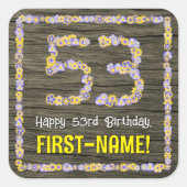 53誕生日:フローラ番号、フェイク木目、名前 スクエアシール (正面)